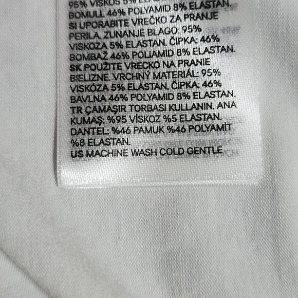 H&M Womens Yoke Lace Ruffle Top Ivory Jersey Short Sleeve Crew Neck Size S - Picture 9 of 11